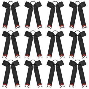 imageDEEKA 12PCS Collegiate Style Cheer Bows with Glitter Chevrons Tail Skinny College Cheerleader Ponytail Holder for Volleyball Softball Girls Hunter GreenBlackWhiteBlackGlitter RedWhite