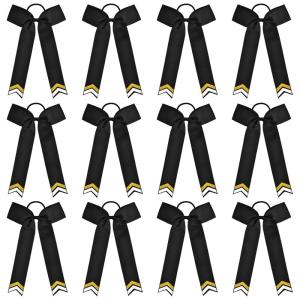 imageDEEKA 12PCS Collegiate Style Cheer Bows with Glitter Chevrons Tail Skinny College Cheerleader Ponytail Holder for Volleyball Softball Girls Hunter GreenBlackWhiteBlackGlitter GoldWhite