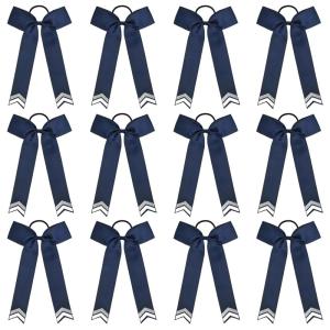 imageDEEKA 12PCS Collegiate Style Cheer Bows with Glitter Chevrons Tail Skinny College Cheerleader Ponytail Holder for Volleyball Softball Girls Hunter GreenBlackWhiteNavy BlueGlitter SilverWhite