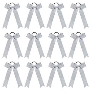 imageDEEKA 12PCS Collegiate Style Cheer Bows with Glitter Chevrons Tail Skinny College Cheerleader Ponytail Holder for Volleyball Softball Girls Hunter GreenBlackWhiteGlitter Silver