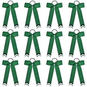 imageDEEKA 12PCS Collegiate Style Cheer Bows with Glitter Chevrons Tail Skinny College Cheerleader Ponytail Holder for Volleyball Softball Girls Hunter GreenBlackWhiteHunter GreenGlitter BlackWhite