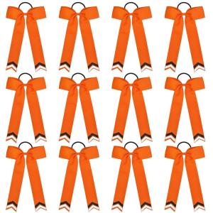 imageDEEKA 12PCS Collegiate Style Cheer Bows with Glitter Chevrons Tail Skinny College Cheerleader Ponytail Holder for Volleyball Softball Girls Hunter GreenBlackWhiteOrangeGlitter BlackWhite