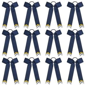 imageDEEKA 12PCS Collegiate Style Cheer Bows with Glitter Chevrons Tail Skinny College Cheerleader Ponytail Holder for Volleyball Softball Girls Hunter GreenBlackWhiteNavy BlueGlitter GoldWhite