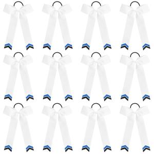 imageDEEKA 12PCS Collegiate Style Cheer Bows with Glitter Chevrons Tail Skinny College Cheerleader Ponytail Holder for Volleyball Softball Girls Hunter GreenBlackWhiteWhiteGlitter Royal BlueBlack
