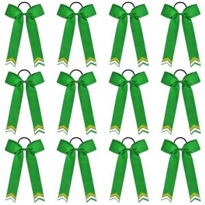 imageDEEKA 12PCS Collegiate Style Cheer Bows with Glitter Chevrons Tail Skinny College Cheerleader Ponytail Holder for Volleyball Softball Girls Hunter GreenBlackWhiteGreenGlitter GoldWhite