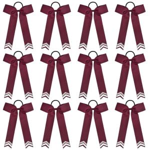 imageDEEKA 12PCS Collegiate Style Cheer Bows with Glitter Chevrons Tail Skinny College Cheerleader Ponytail Holder for Volleyball Softball Girls Hunter GreenBlackWhiteBurgundyGlitter SilverWhite