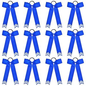 imageDEEKA 12PCS Collegiate Style Cheer Bows with Glitter Chevrons Tail Skinny College Cheerleader Ponytail Holder for Volleyball Softball Girls Hunter GreenBlackWhiteRoyal BlueGlitter SilverWhite