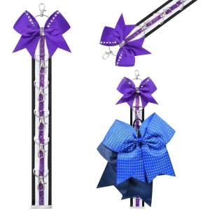 imageDEEKA Cheer Bow Holder with Mini Bow for Backpack Bags Teen Girls Glitter Cheerleading Keychain Cheer Stuff Gifts OrganizerBlackWhiteGlitter Purple