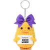 imageDEEKA Crochet Cheer Duck with Bow Cheer Gifts Bag Accessories Essentials Keychain for Backpack Cheerleading Team GiftsPurple Bow