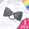 imageDEEKA Glitter Tailless Cheer Bows Rhinestones Competition Hair Bow Elastic Band for Cheerleading Cheerleaders GirlsGlitter Black55 Inch