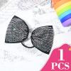 imageDEEKA Glitter Tailless Cheer Bows Rhinestones Competition Hair Bow Elastic Band for Cheerleading Cheerleaders GirlsGlitter Black7 Inch