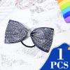 imageDEEKA Glitter Tailless Cheer Bows Rhinestones Competition Hair Bow Elastic Band for Cheerleading Cheerleaders GirlsGlitter Navy Blue55 Inch