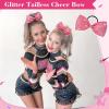imageDEEKA Glitter Tailless Cheer Bows Rhinestones Competition Hair Bow Elastic Band for Cheerleading Cheerleaders GirlsGlitter Pink55 Inch