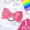 imageDEEKA Glitter Tailless Cheer Bows Rhinestones Competition Hair Bow Elastic Band for Cheerleading Cheerleaders GirlsGlitter Pink55 Inch