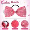 imageDEEKA Glitter Tailless Cheer Bows Rhinestones Competition Hair Bow Elastic Band for Cheerleading Cheerleaders GirlsGlitter Pink55 Inch