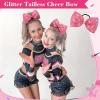 imageDEEKA Glitter Tailless Cheer Bows Rhinestones Competition Hair Bow Elastic Band for Cheerleading Cheerleaders GirlsGlitter Pink7 Inch