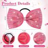 imageDEEKA Glitter Tailless Cheer Bows Rhinestones Competition Hair Bow Elastic Band for Cheerleading Cheerleaders GirlsGlitter Pink7 Inch