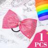 imageDEEKA Glitter Tailless Cheer Bows Rhinestones Competition Hair Bow Elastic Band for Cheerleading Cheerleaders GirlsGlitter Pink7 Inch