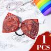 imageDEEKA Glitter Tailless Cheer Bows Rhinestones Competition Hair Bow Elastic Band for Cheerleading Cheerleaders GirlsGlitter Red7 Inch
