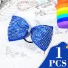 imageDEEKA Glitter Tailless Cheer Bows Rhinestones Competition Hair Bow Elastic Band for Cheerleading Cheerleaders GirlsGlitter Royal Blue7 Inch