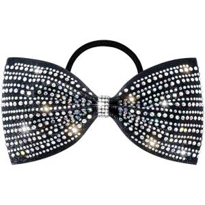 imageDEEKA Glitter Tailless Cheer Bows Rhinestones Competition Hair Bow Elastic Band for Cheerleading Cheerleaders GirlsGlitter Black55 Inch