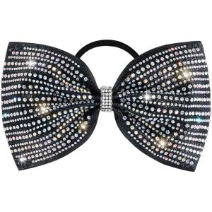 imageDEEKA Glitter Tailless Cheer Bows Rhinestones Competition Hair Bow Elastic Band for Cheerleading Cheerleaders GirlsGlitter Black7 Inch