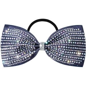 imageDEEKA Glitter Tailless Cheer Bows Rhinestones Competition Hair Bow Elastic Band for Cheerleading Cheerleaders GirlsGlitter Navy Blue55 Inch