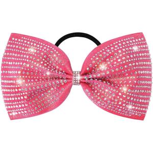 imageDEEKA Glitter Tailless Cheer Bows Rhinestones Competition Hair Bow Elastic Band for Cheerleading Cheerleaders GirlsGlitter Pink7 Inch