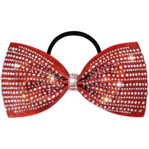 imageDEEKA Glitter Tailless Cheer Bows Rhinestones Competition Hair Bow Elastic Band for Cheerleading Cheerleaders GirlsGlitter Red55 Inch