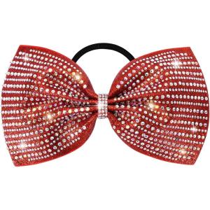 imageDEEKA Glitter Tailless Cheer Bows Rhinestones Competition Hair Bow Elastic Band for Cheerleading Cheerleaders GirlsGlitter Red7 Inch