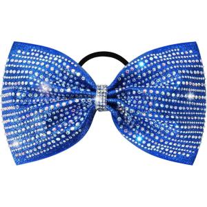 imageDEEKA Glitter Tailless Cheer Bows Rhinestones Competition Hair Bow Elastic Band for Cheerleading Cheerleaders GirlsGlitter Royal Blue7 Inch