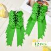 imageDEEKA 12 PCS Collegiate Style Cheer Bows Long Tail Skinny Ponytail Holder Handmade for Girls Teens Softball Cheerleader Sports RedClassic Green
