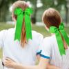 imageDEEKA 12 PCS Collegiate Style Cheer Bows Long Tail Skinny Ponytail Holder Handmade for Girls Teens Softball Cheerleader Sports RedClassic Green