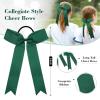 imageDEEKA 12 PCS Collegiate Style Cheer Bows Long Tail Skinny Ponytail Holder Handmade for Girls Teens Softball Cheerleader Sports RedForest Green