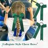 imageDEEKA 12 PCS Collegiate Style Cheer Bows Long Tail Skinny Ponytail Holder Handmade for Girls Teens Softball Cheerleader Sports RedForest Green