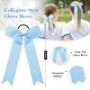 imageDEEKA 12 PCS Collegiate Style Cheer Bows Long Tail Skinny Ponytail Holder Handmade for Girls Teens Softball Cheerleader Sports RedLight Blue