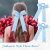 imageDEEKA 12 PCS Collegiate Style Cheer Bows Long Tail Skinny Ponytail Holder Handmade for Girls Teens Softball Cheerleader Sports RedLight Blue