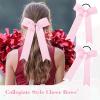 imageDEEKA 12 PCS Collegiate Style Cheer Bows Long Tail Skinny Ponytail Holder Handmade for Girls Teens Softball Cheerleader Sports RedLight Pink