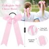 imageDEEKA 12 PCS Collegiate Style Cheer Bows Long Tail Skinny Ponytail Holder Handmade for Girls Teens Softball Cheerleader Sports RedLight Pink
