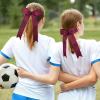 imageDEEKA 12 PCS Collegiate Style Cheer Bows Long Tail Skinny Ponytail Holder Handmade for Girls Teens Softball Cheerleader Sports RedMaroon