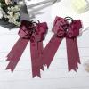 imageDEEKA 12 PCS Collegiate Style Cheer Bows Long Tail Skinny Ponytail Holder Handmade for Girls Teens Softball Cheerleader Sports RedMaroon