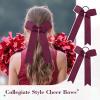 imageDEEKA 12 PCS Collegiate Style Cheer Bows Long Tail Skinny Ponytail Holder Handmade for Girls Teens Softball Cheerleader Sports RedMaroon