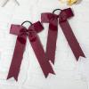 imageDEEKA 12 PCS Collegiate Style Cheer Bows Long Tail Skinny Ponytail Holder Handmade for Girls Teens Softball Cheerleader Sports RedMaroon