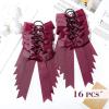 imageDEEKA 12 PCS Collegiate Style Cheer Bows Long Tail Skinny Ponytail Holder Handmade for Girls Teens Softball Cheerleader Sports RedMaroon