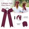 imageDEEKA 12 PCS Collegiate Style Cheer Bows Long Tail Skinny Ponytail Holder Handmade for Girls Teens Softball Cheerleader Sports RedMaroon