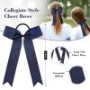 imageDEEKA 12 PCS Collegiate Style Cheer Bows Long Tail Skinny Ponytail Holder Handmade for Girls Teens Softball Cheerleader Sports RedNavy Blue