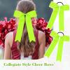 imageDEEKA 12 PCS Collegiate Style Cheer Bows Long Tail Skinny Ponytail Holder Handmade for Girls Teens Softball Cheerleader Sports RedNeon Green