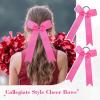 imageDEEKA 12 PCS Collegiate Style Cheer Bows Long Tail Skinny Ponytail Holder Handmade for Girls Teens Softball Cheerleader Sports RedPink