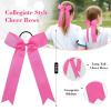 imageDEEKA 12 PCS Collegiate Style Cheer Bows Long Tail Skinny Ponytail Holder Handmade for Girls Teens Softball Cheerleader Sports RedPink