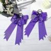 imageDEEKA 12 PCS Collegiate Style Cheer Bows Long Tail Skinny Ponytail Holder Handmade for Girls Teens Softball Cheerleader Sports RedPurple